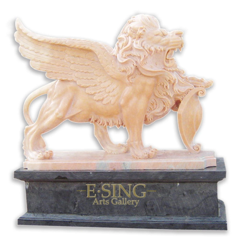 New Products Garden Decorative Hand Carved Marble Lion with Cap and Shield