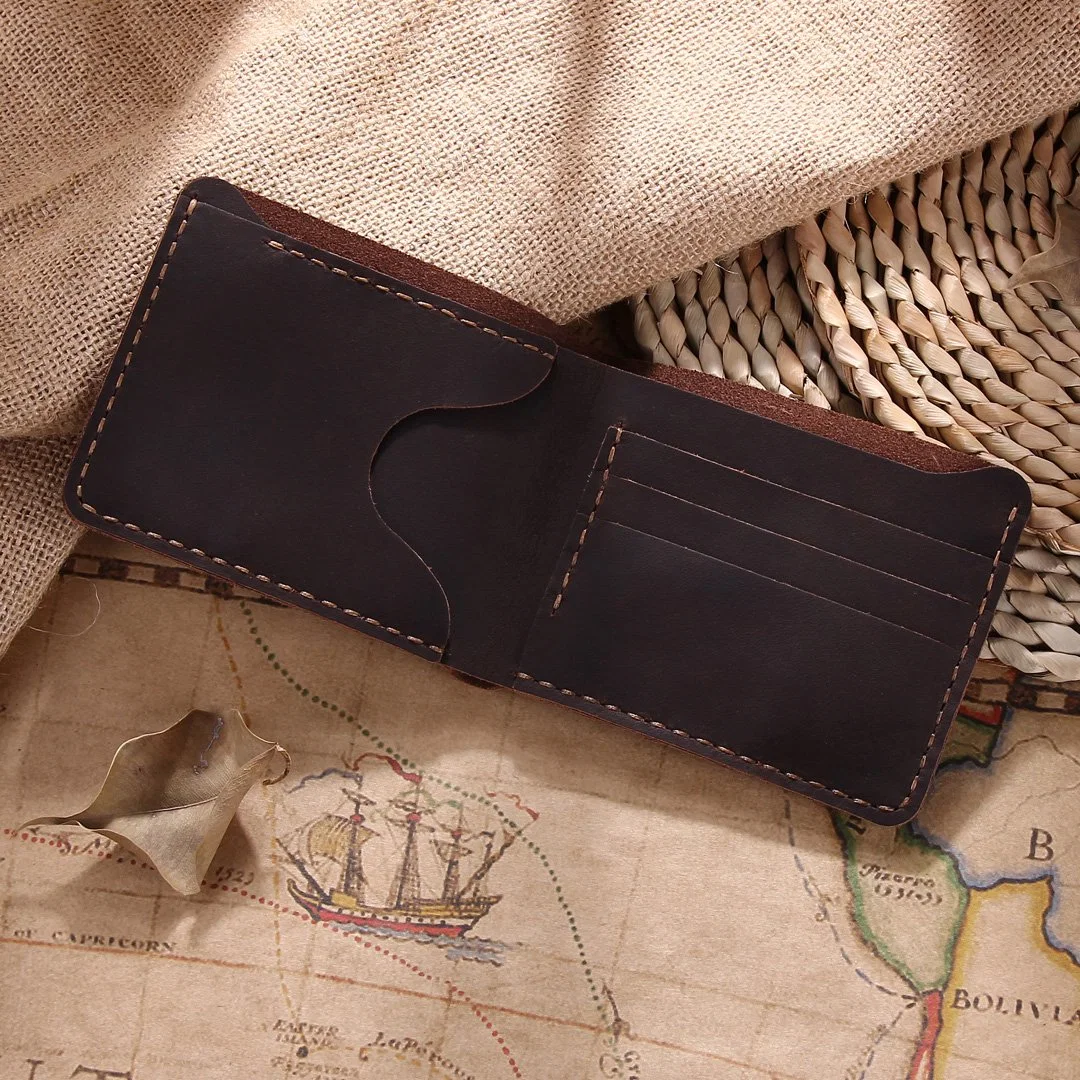 Cartão de couro genuíno Retro artesanais Wallet para Homens Mulheres Lady Senhoras por grosso