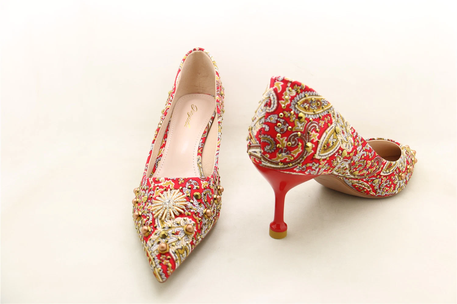 Traditional Red Fabric Party Dress Lady Bridal Shoe