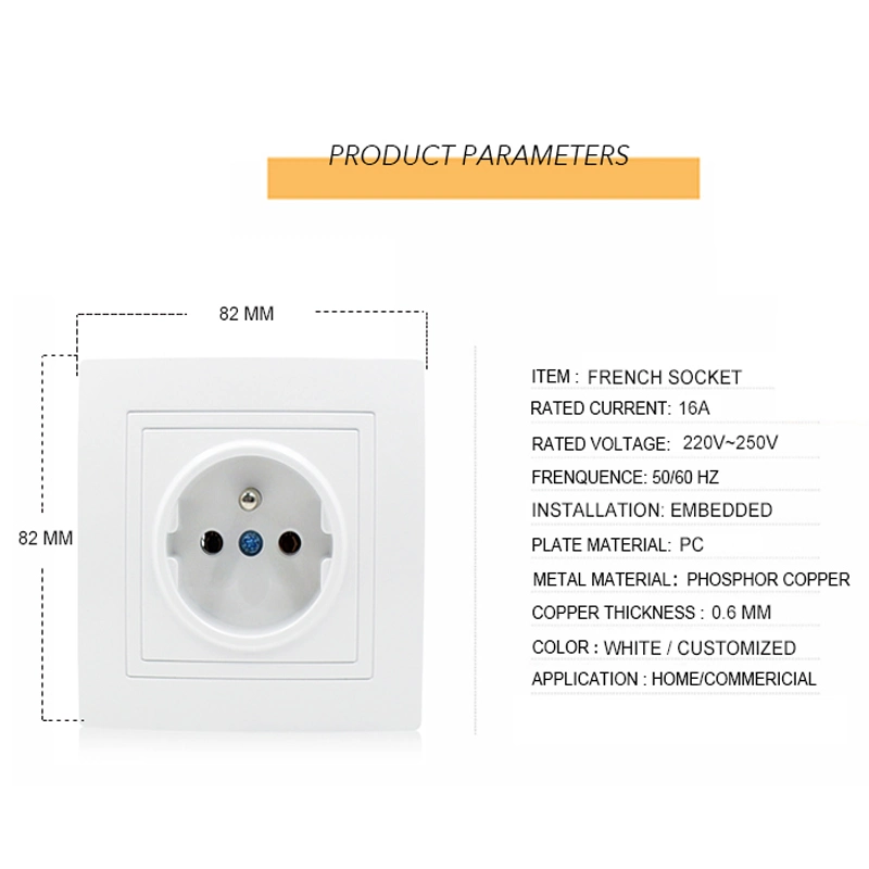 PC ignífuga de alta calidad de cobre de fósforo tipo francés toma de pared