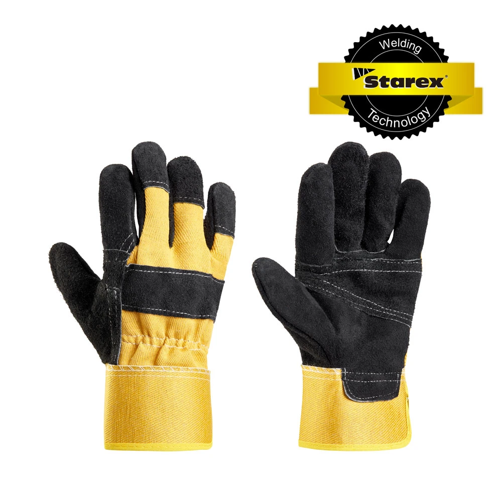 Black Double Palm Anti Abrasion Welding Gloves Working Rigger Gloves Cow Leather Gloves Work Labor Gloves