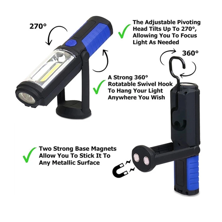 Goldmore11 Useful 3*AA Battery Rotation Built-in Magnets Handhold 3W COB Work Light with LED Inspection Work Lamp