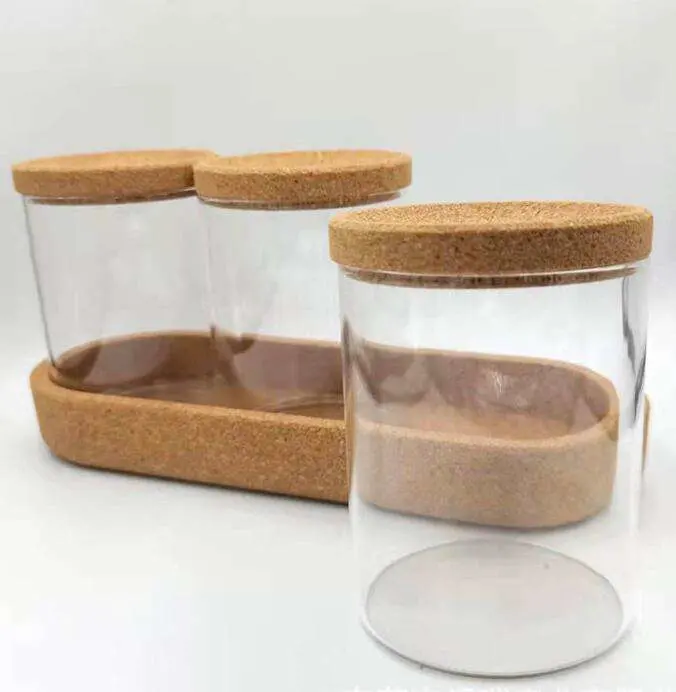 Glass Jar Set on Bamboo Tray and Natural Cork Lids Cork Tray