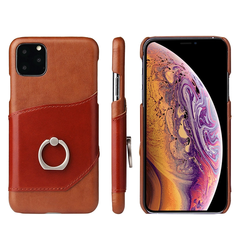 Hot Selling Wholesale Price Genuine Leather Mobile Phone Cases iPhone11 Cases with Metal Ring