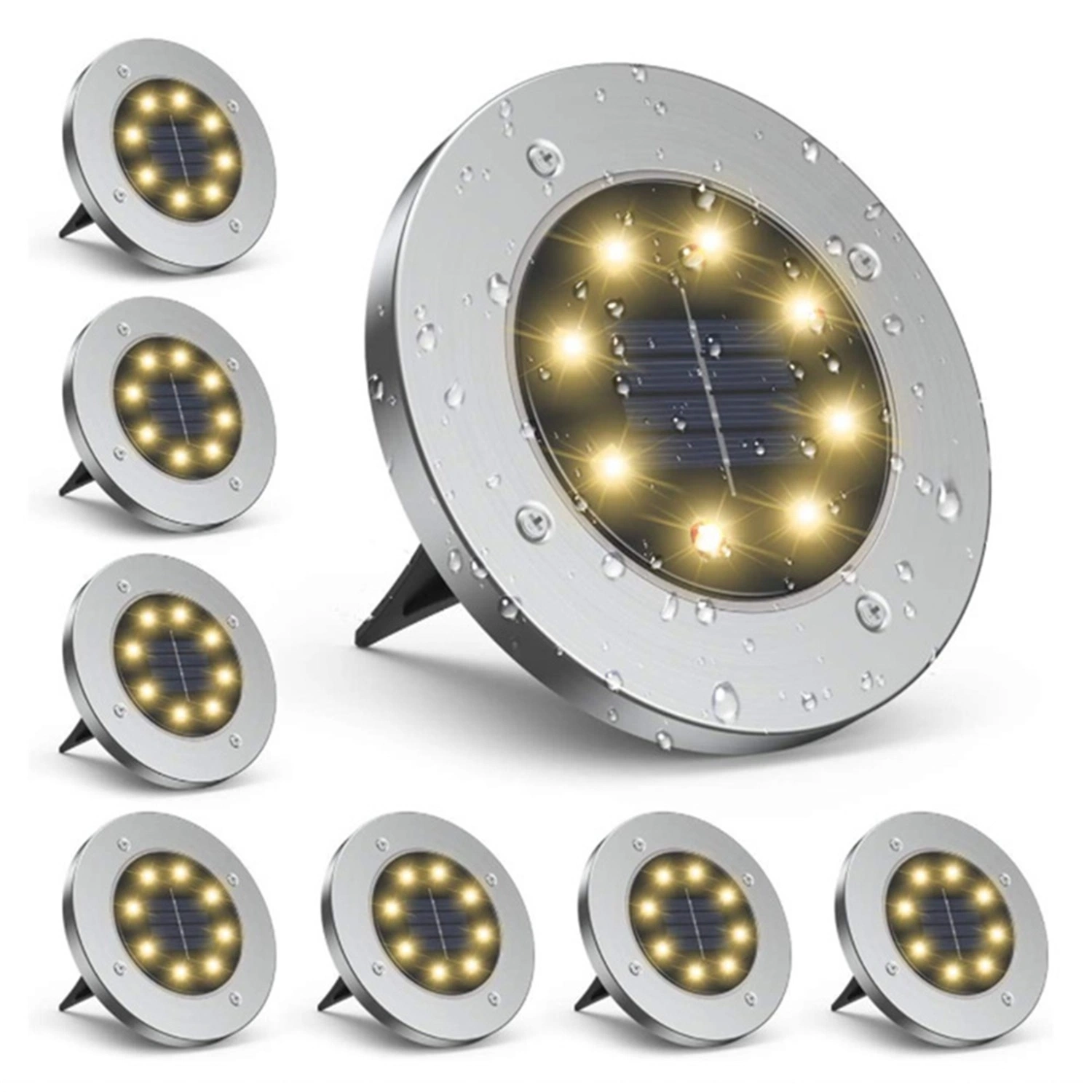 8LED Stainless Steel Lawn Light Outside Inground Recessed Solar Lamp