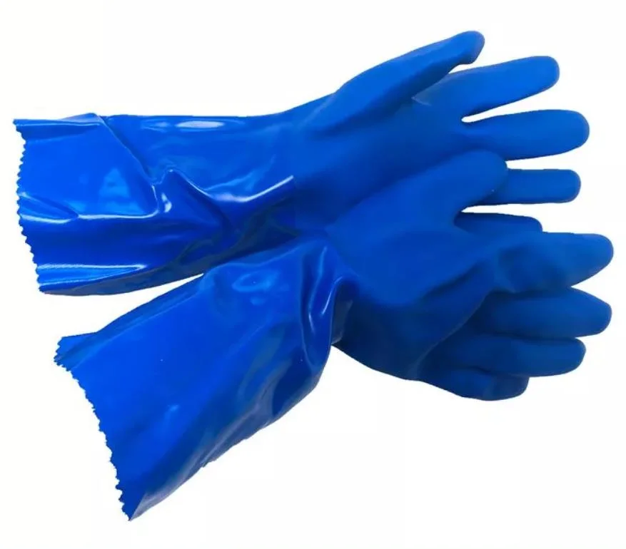 Poignet tricoté en PVC rouge gants résistants aux produits chimiques fini lisse