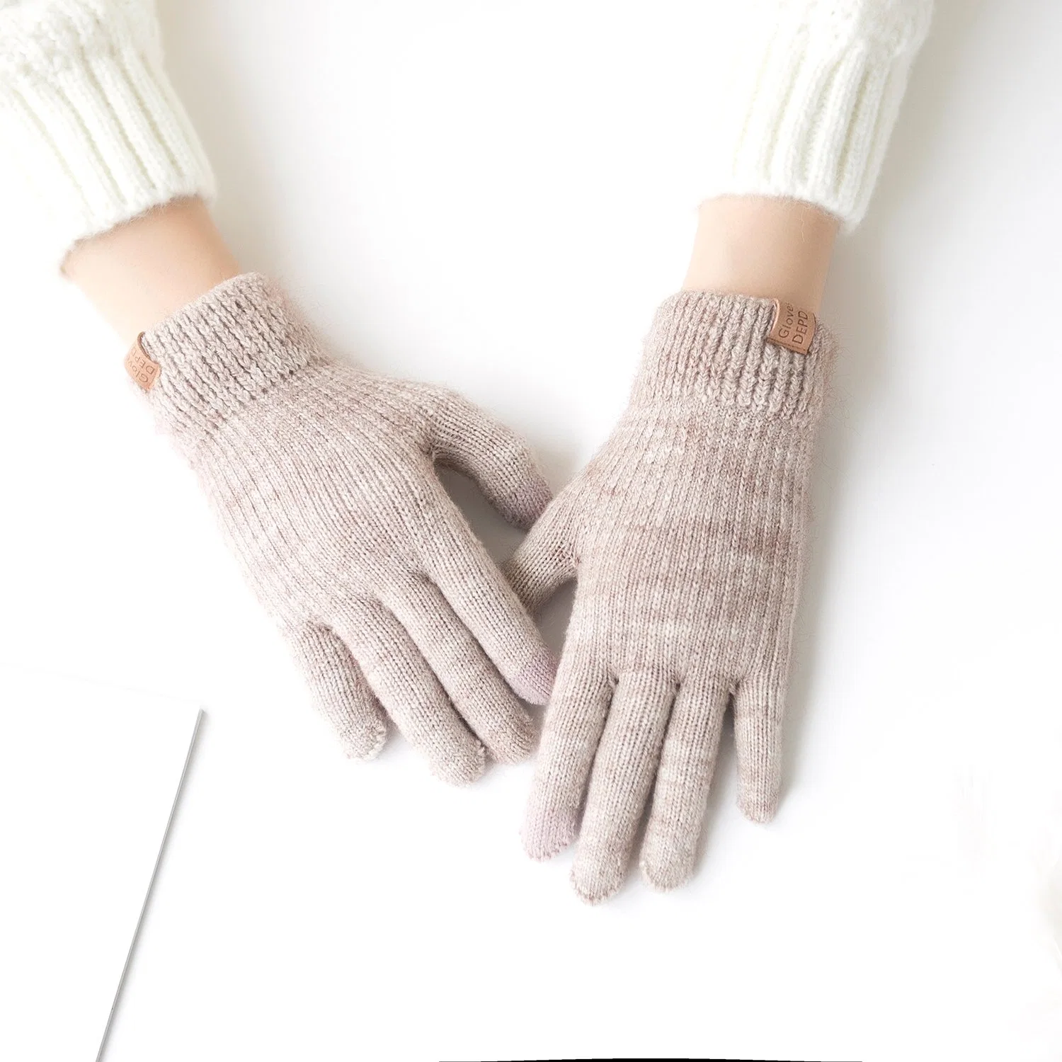 Unisex White Winter Low Price Woolen Touch Screen Knitted Keeping Warm Gloves