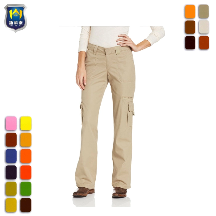 Fashion Women Khaki Cotton Zipper Cargo Pants