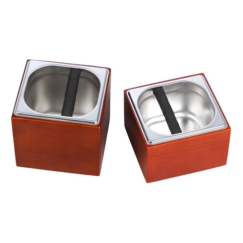 1/6 Wood Container Stainless Steel Coffee Residue Knock Box with Handle