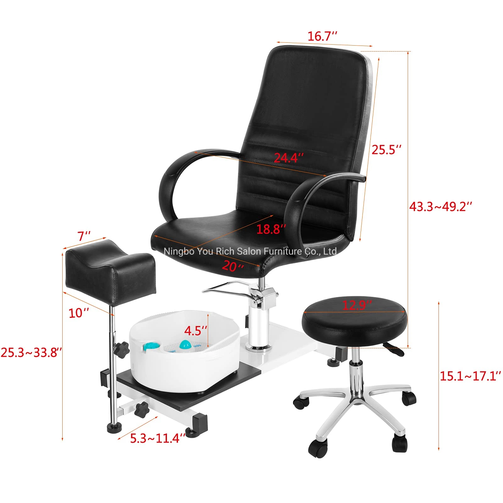 Hydraulic Lift Adjustable SPA Pedicure Unit Massage Footbath Chair Black