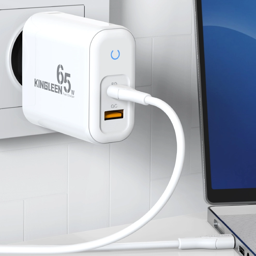 GAN 65W portátil/teléfono móvil/tablet Us-Plug Cargador 2-Port PD+QC 3,0 USB-C. Cargador