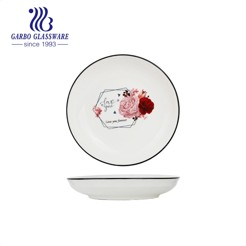 Wholesale/Supplier OEM Decal Under Glazed 7inch Fine Porcelain Dinner Rice Plate with Black Rim (TC23M006180-TC171)