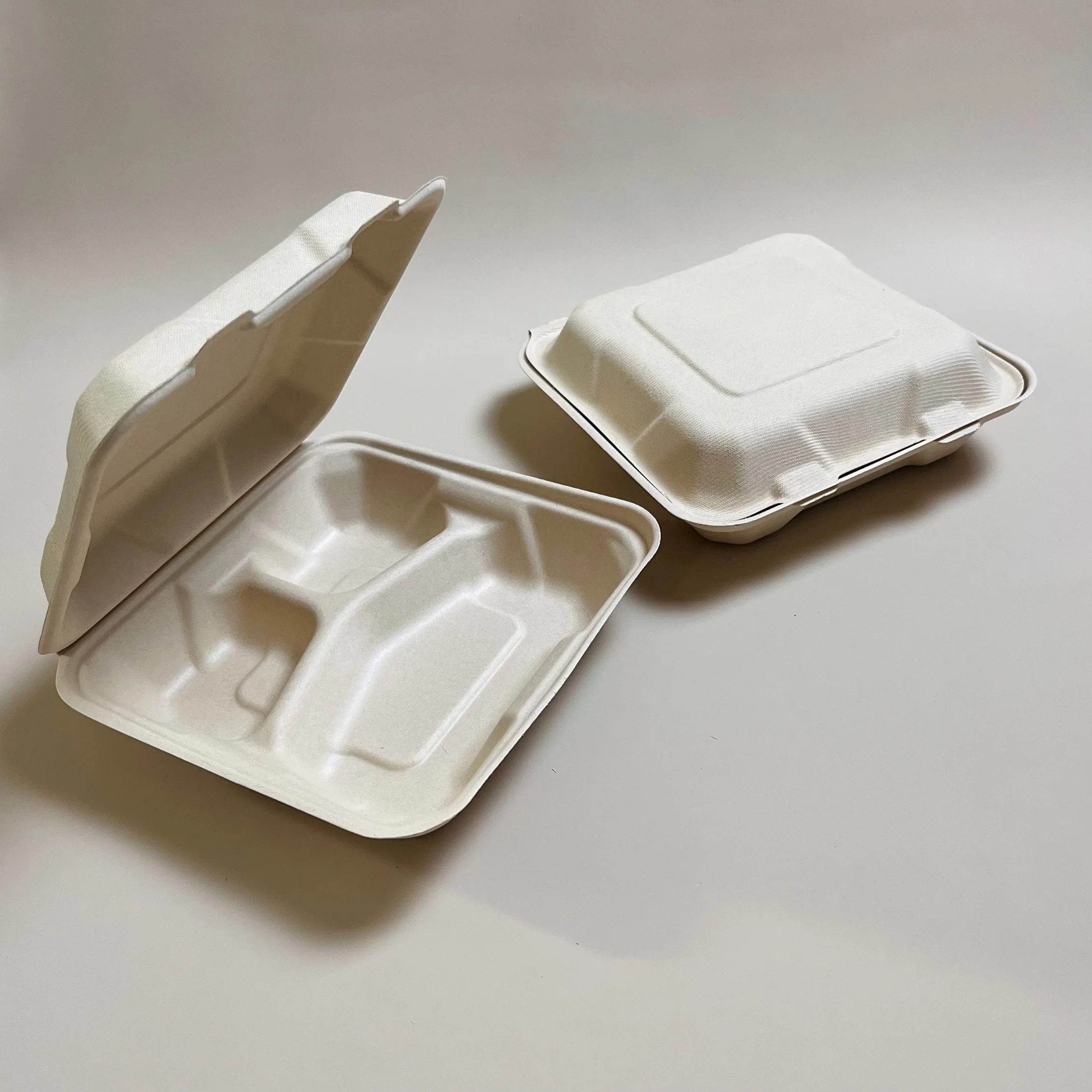 Compostable Biodegradable Disposable Clamshell 9in 3-Comp Bagasse Lunch Box