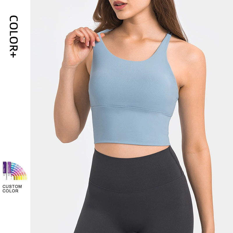 D19095 Solid Color Thin Shoulder Strap Cross Back Sports Bra Yoga Suit for Women Lulu New Open Back Fitness Bra Small Strap