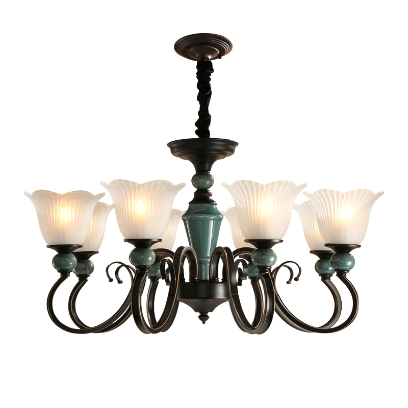 Black Wrought Iron Chandelier Lighting American Style Pendant Lamp (WH-CI-92)