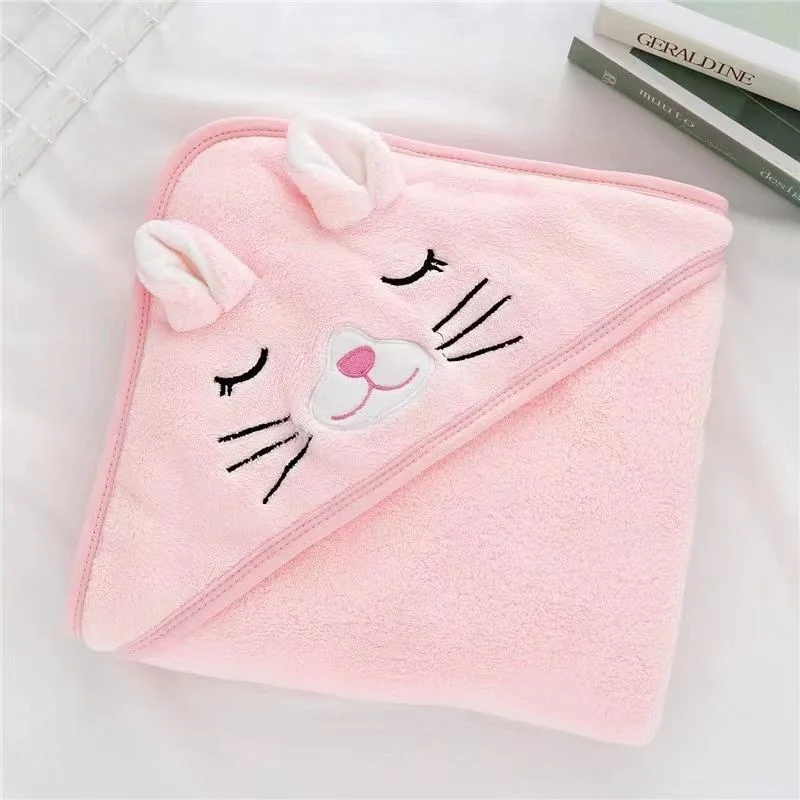 Kids Soft Fast Absorbing Microfiber Coral Fleece Hooded Bath Wrap Baby Towel