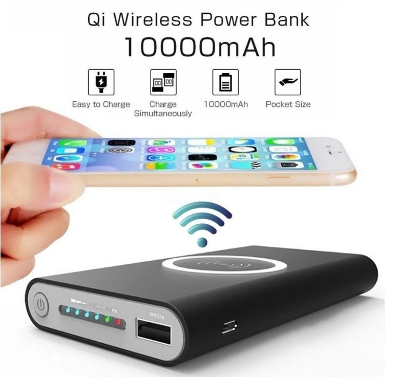 Portátil cargador inalámbrico Qi Banco de potencia para el iPhone para Samsung para todo el Qi habilitado Decices 10000mAh