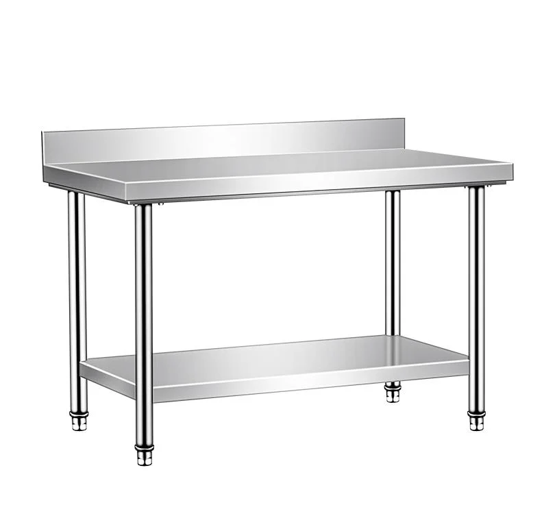 Mesa de trabalho ajustável em altura de 0,6m, 0,8m, 1,0m, 1,2m, 1,5m em aço inoxidável para restaurante, hotel e indústria de equipamentos comerciais de catering com cozinha e proteção traseira.