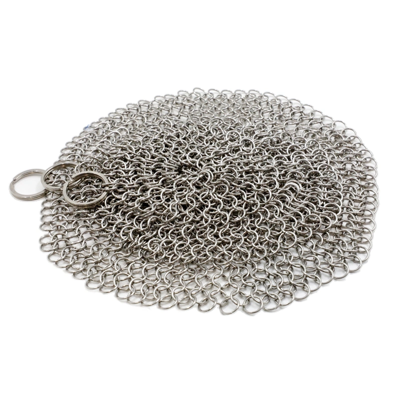 Stainless Steel Chain Mail Scrubber Iron Skillet Scrub Brush for Pan Pot