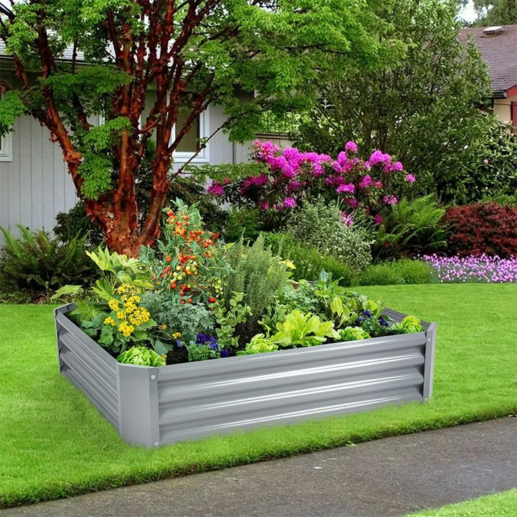 Outdoor Rectangle Large DIY Modular Corrugated Planter Box Kits Vegetable Galvanized Steel Metal Raised Garden Bed