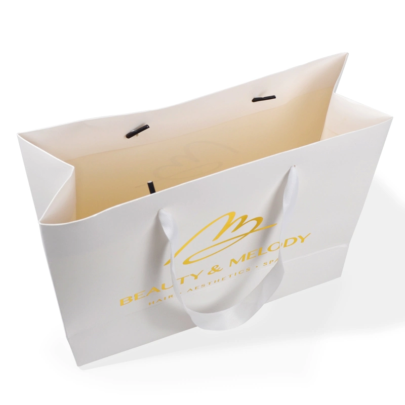 Kundenspezifisches Logo Gedruckt Eco White Beschichtetes Papier Kleidung Schmuck Verpackung Geschenktasche