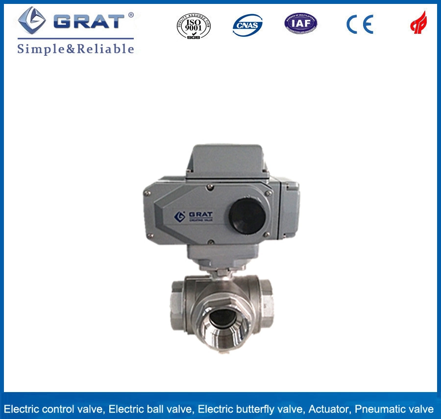 T Shape 3 Way Stainless Steel Electric Flow Direction Control Valve