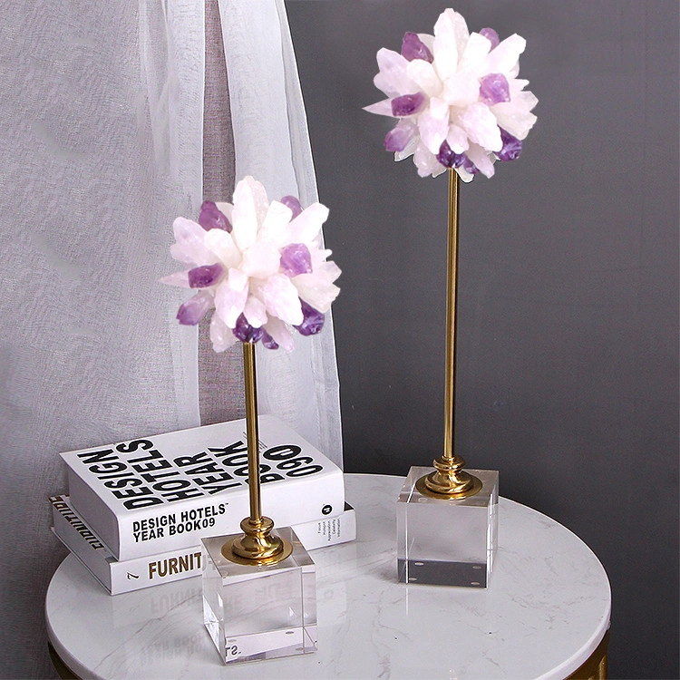 Modern Natural Purple White Crystal Stone Home Furnishings Unique Ornaments Desk Accessories