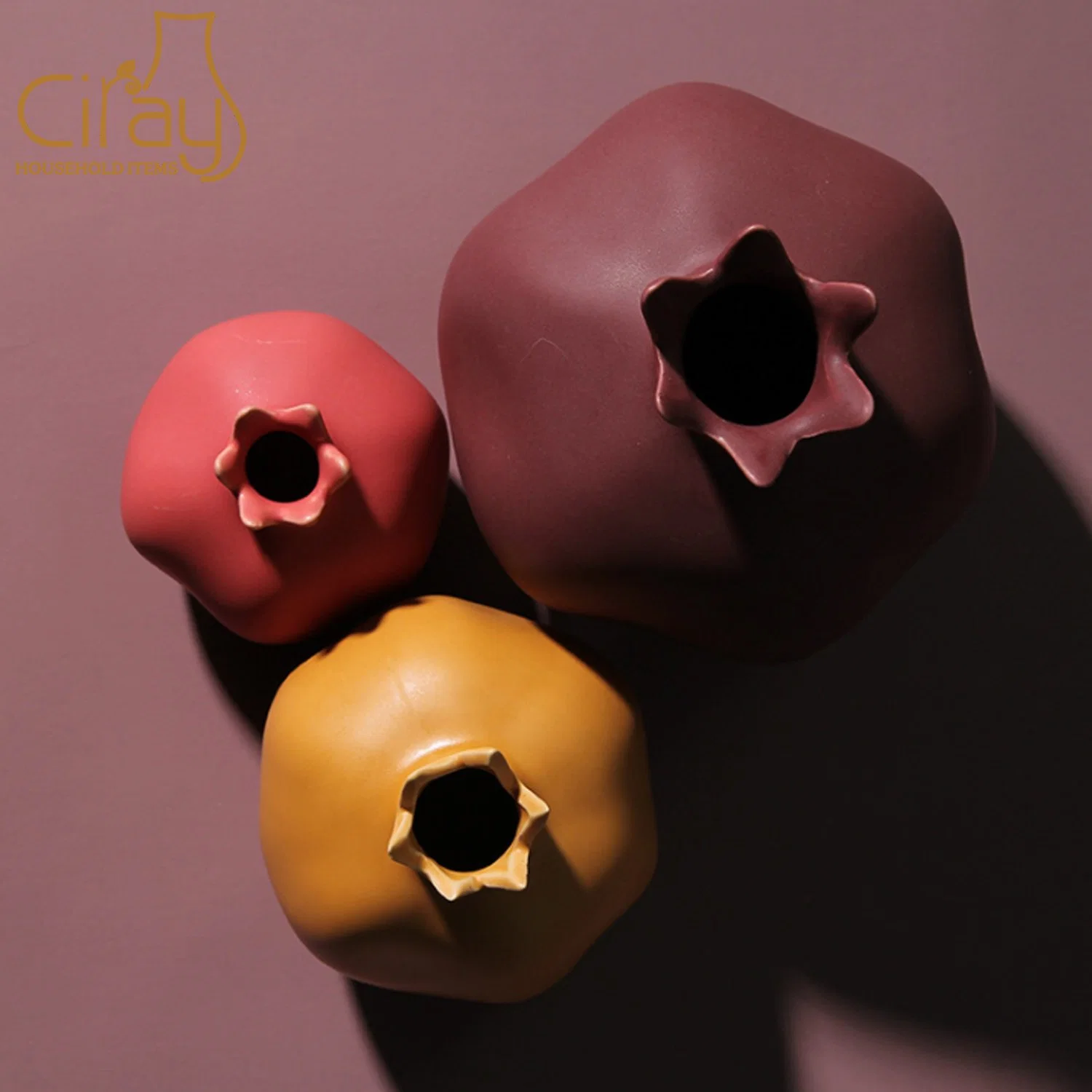 Nordic Design Pomegranate Shape Ceramic Vase for Home Decoration