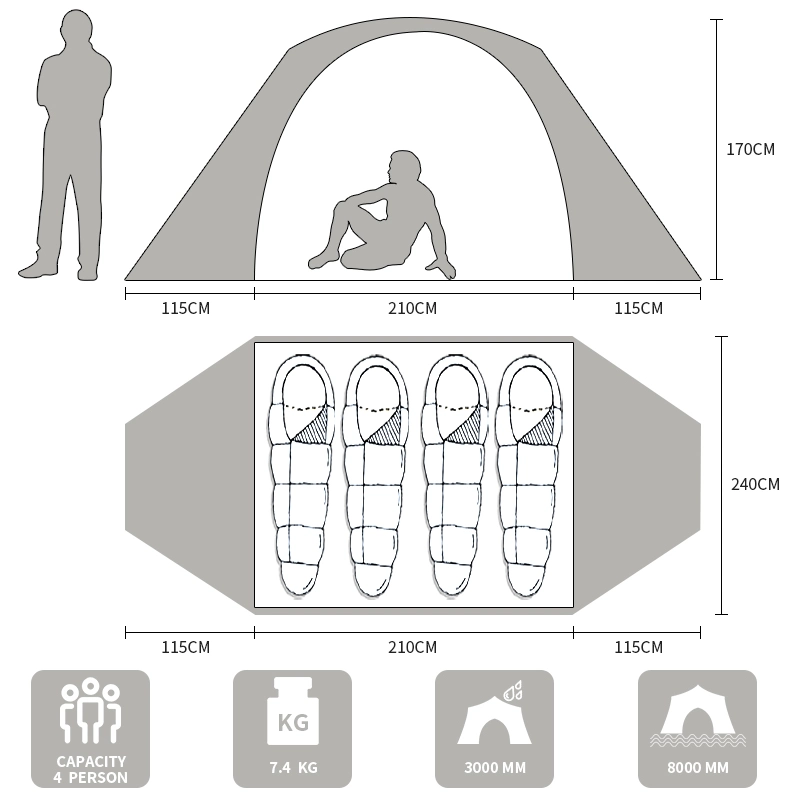 4 - 6 Persons Outdoor Large Space Family Folding Camping Trade Show Tents for Camping Outdoor