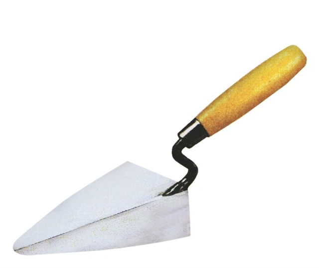 Bricklaying Trowel, Triangular, Wooden Handle, Metal Cover 140mm