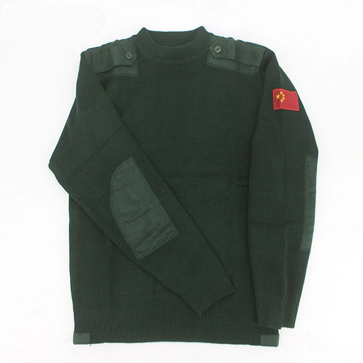 Army Rib Knit Elbow Patch Thick Heavy Duty Pullover Sweater