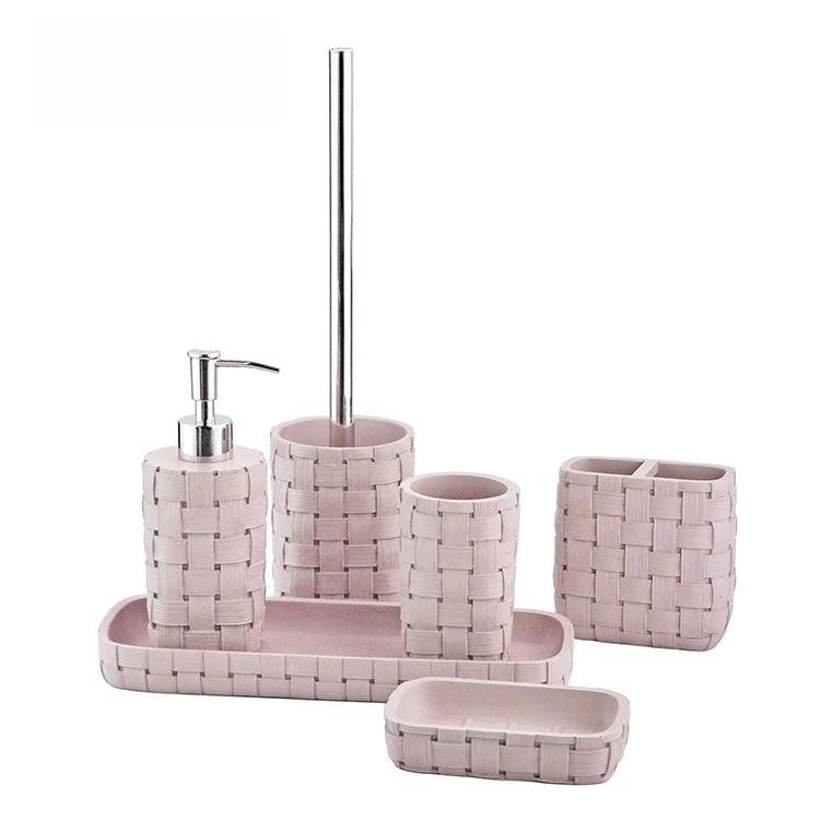 Multi-Color Basket-Weave Bathroom Accessories Set with Polyresin Material