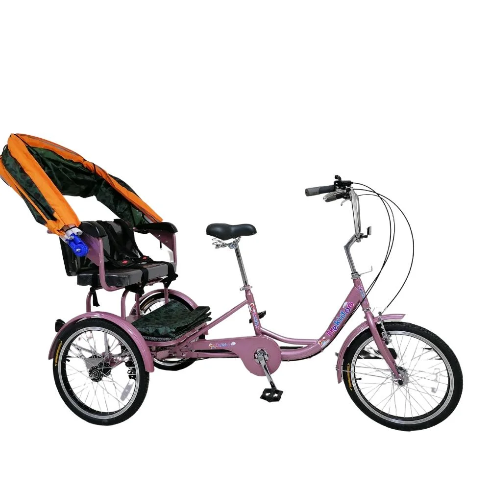 Triciclo de 3 rodas Bicicletas de triciclo de Man Power Adultos com 2 cadeiras para bebé