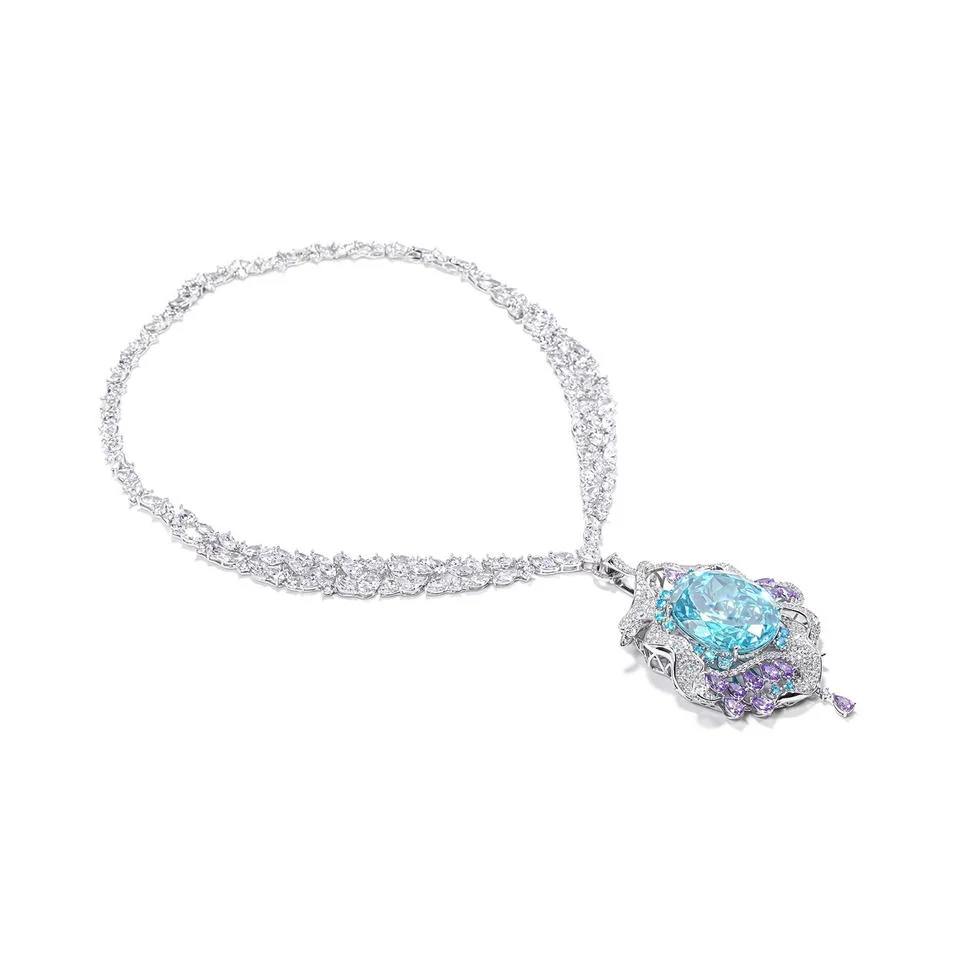 Custom Fashion Luxury Paraiba Sapphire Unique S925 Silver 18K Real Gold Plating Pendant Necklace Fine Jewelry