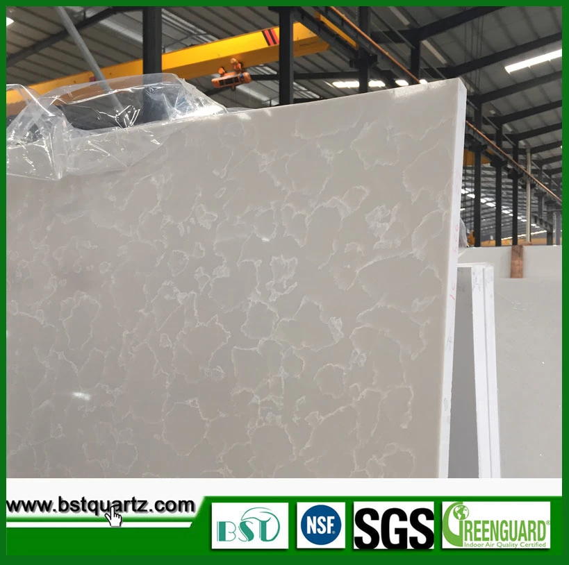 Quartz Stone Slab Has a Light Grey Base with White Veins