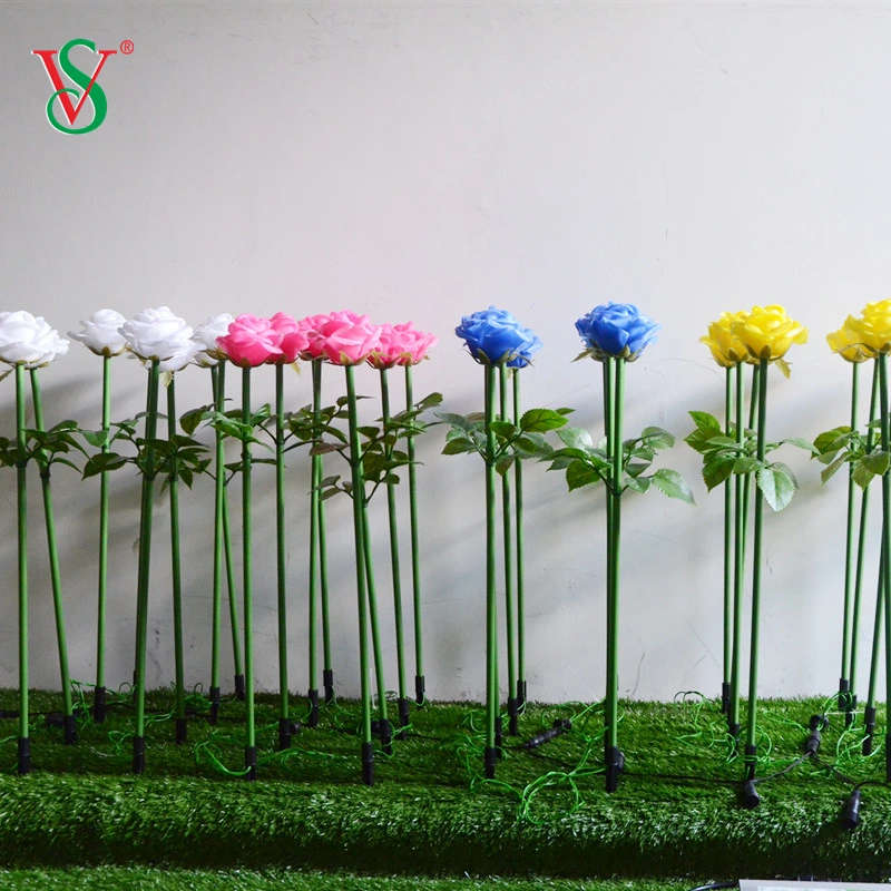 Artificial Tulip Rose Lily Flower Reed Light with Stake for Holiday Garden Landscape Decoration