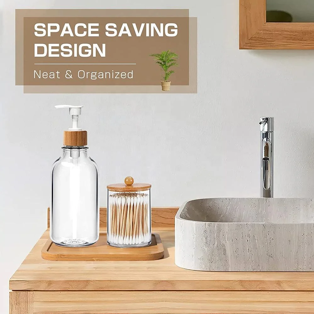 Vidrio suave Eco-friendly Venta al por mayor Bambú Accesorios de baño conjunto con madera Tapa