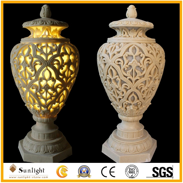 Outdoor Decoration Polyresin Sandstone Flowerpot with Waterproof Lighting