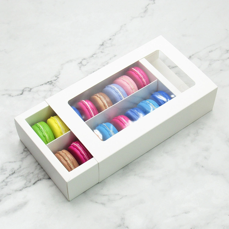 White Cookie Box with Grid for 5 Macarons or Biscuits Candies Cookies Container Macaron Mousse Puff Basque Package