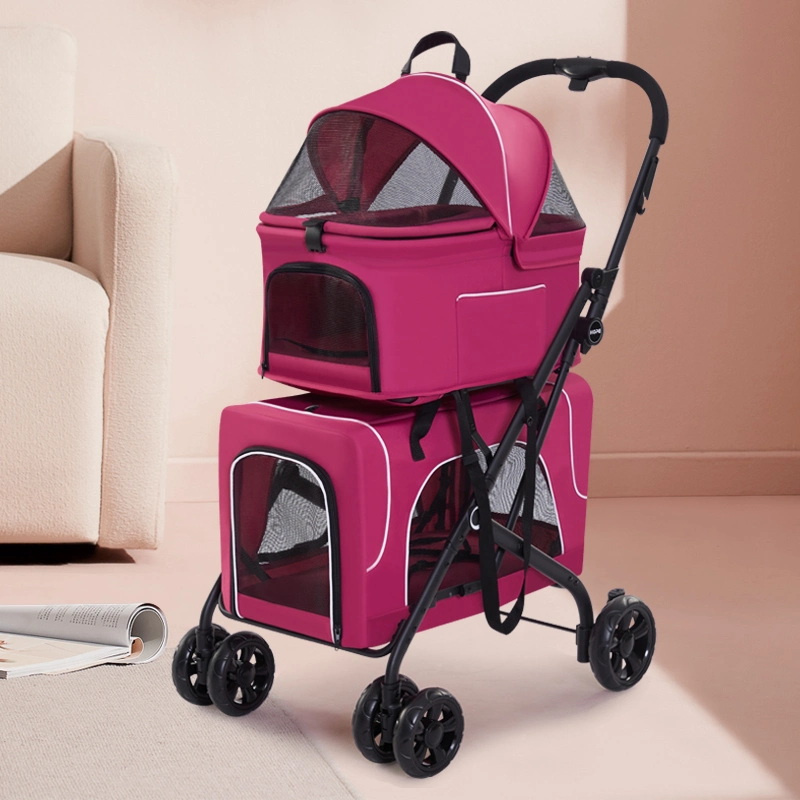 Carrito de Perro Pet, Carro plegable de viaje con ruedas Entrada Zipper Soporte de taza Cesta de almacenamiento