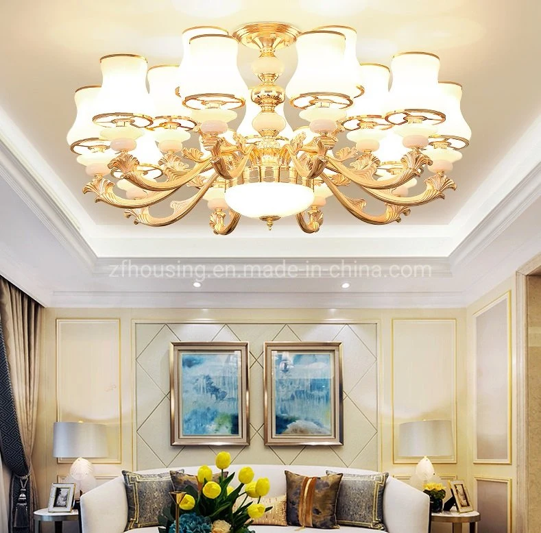 Fashion Crystal Candle Chandelier Pendant LED Light Lamp with Glass Lampshade for Villa Zf-Cl-005