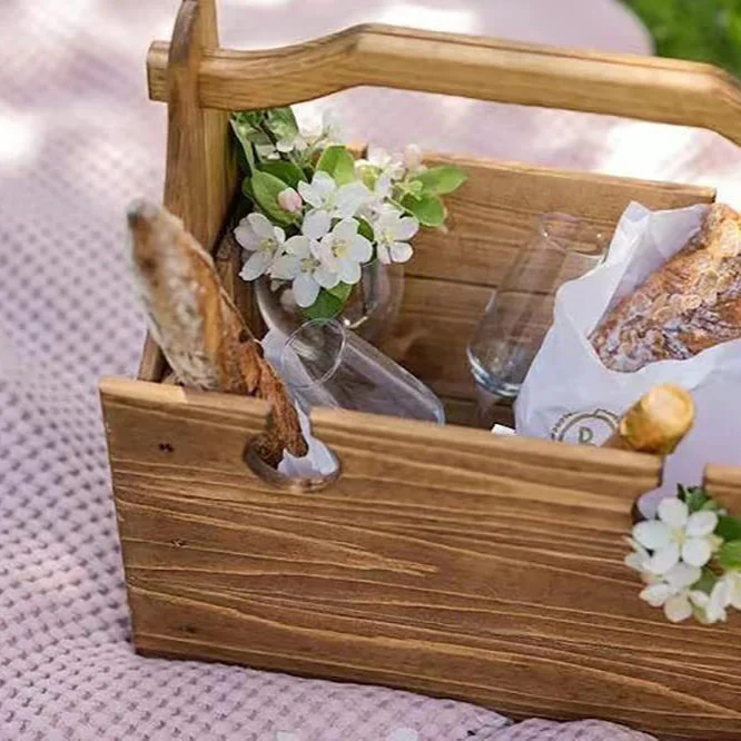 Wooden Creative Gardening Ornaments Irregular Shape Kitchen Storage Basket with Handle