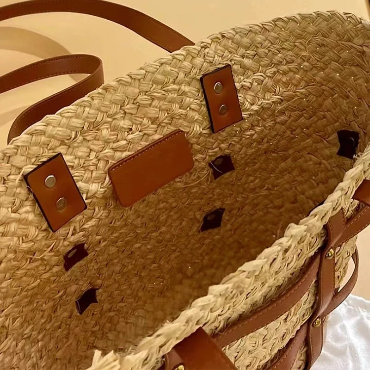 Bolsa de tejido de verano en la playa de remache bolsas Tote niñas Shoppper Patchwork de tejer el diseñador de alta capacidad de la bolsa de hombro