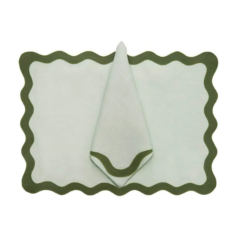 Wholesale/Supplier Irregular Embroidered Linen Scalloped Edge Napkins Blue for Dining Table