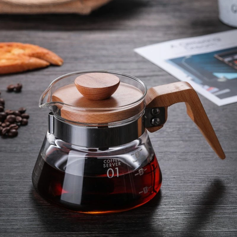 2021 New Glass Coffee Sharing Pot Coffee Server Wooden Handle