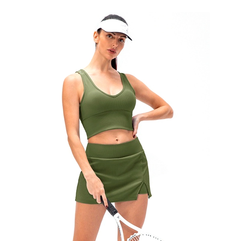 La mujer lindo estriada Athletic Skorts Golf con los bolsillos de la cintura elástica de renegociación de la Casual Tenis Deportes Dividir Hem Bodycon mini falda Lápiz