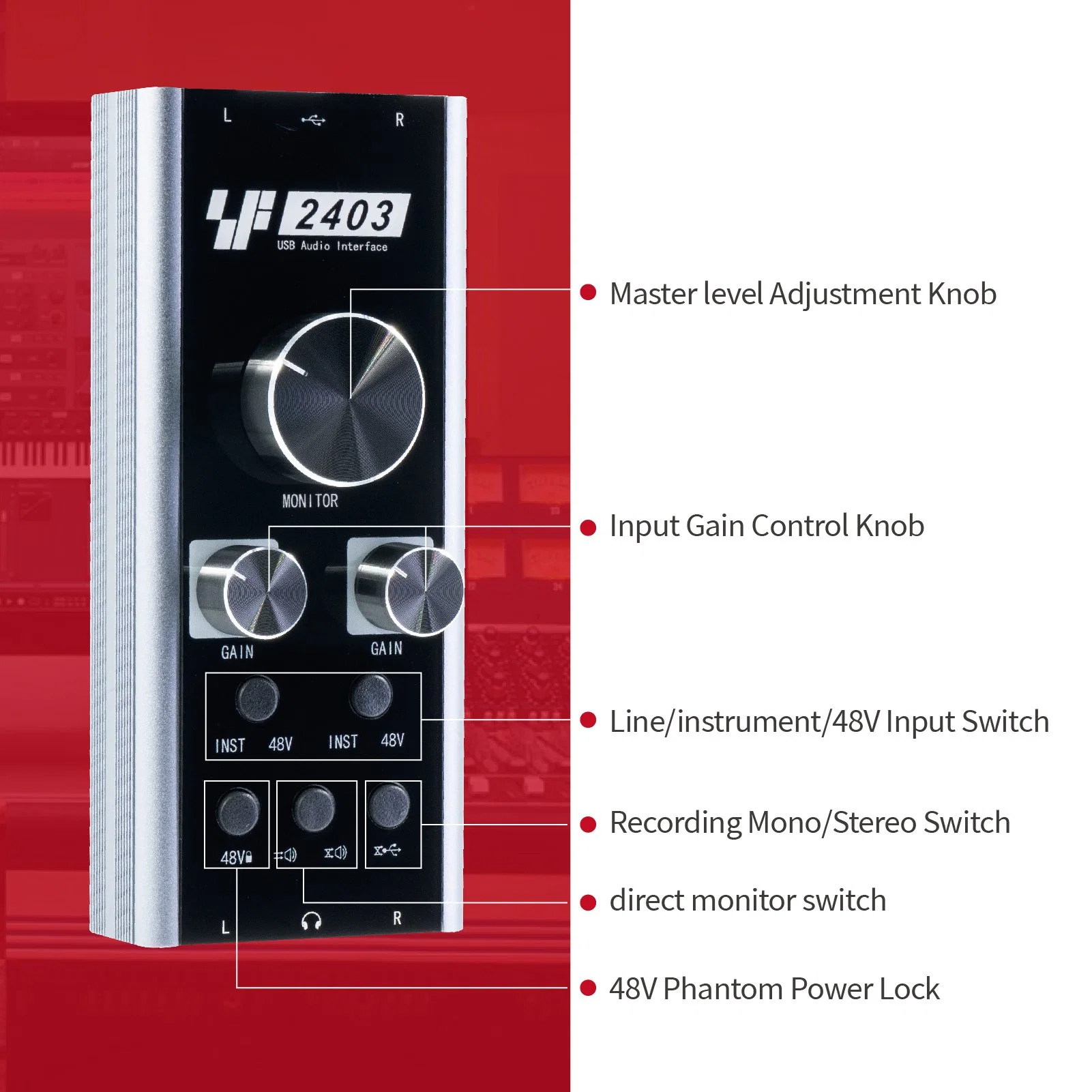 Simplefly Mini Audio Interface with 24bit 192kHz Sample Rate 2 Inputs 2 Outputs No Latency for Vocal and Instrument Recording and Editing