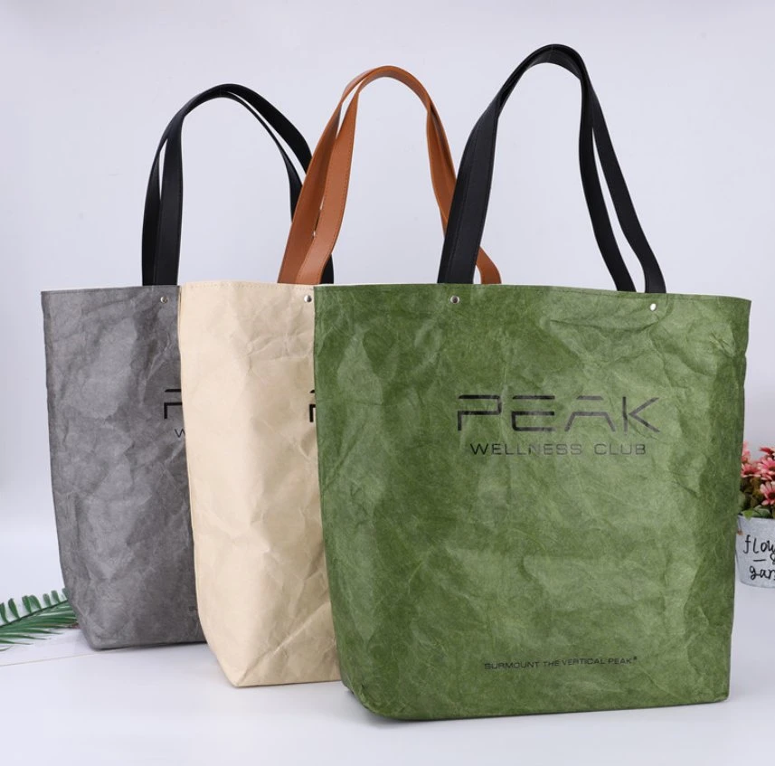 Environmentally Friendly Washable Kraft Paper Rip-Resistant DuPont Paper Tote Bag Shopping Handbag