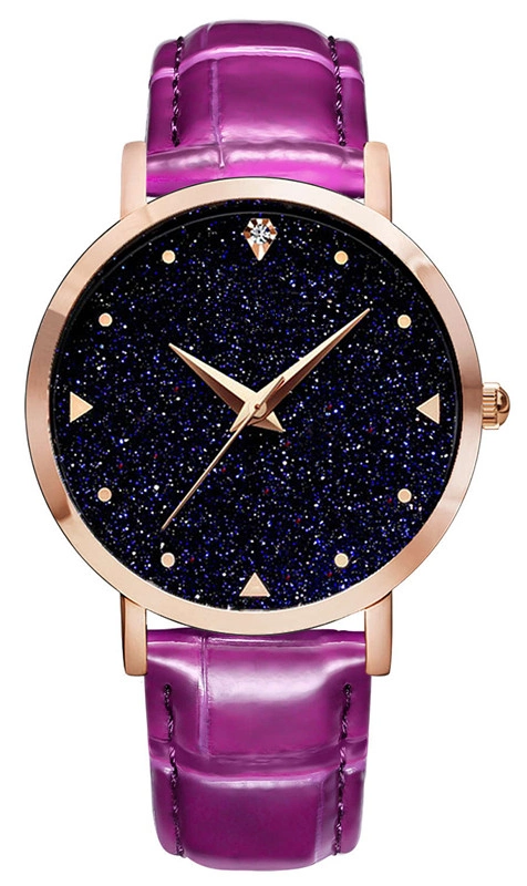 Flowing Rhinestone Fashion Woman Female PU Leather Ladies Watch