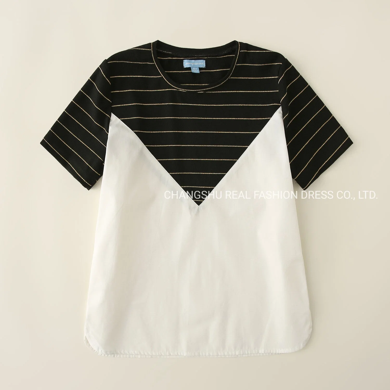 Children Clothes Boy Woven White Shirt Wear Contacted with Knitted Stripe Fabric